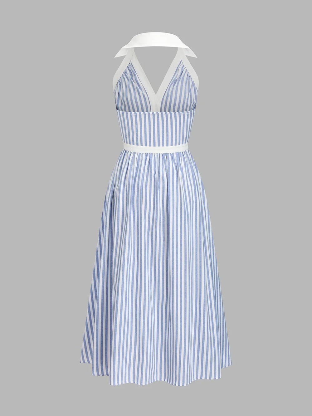 Striped Cotton Blend Collared Halter Midi Dress - Picture 4 of 6